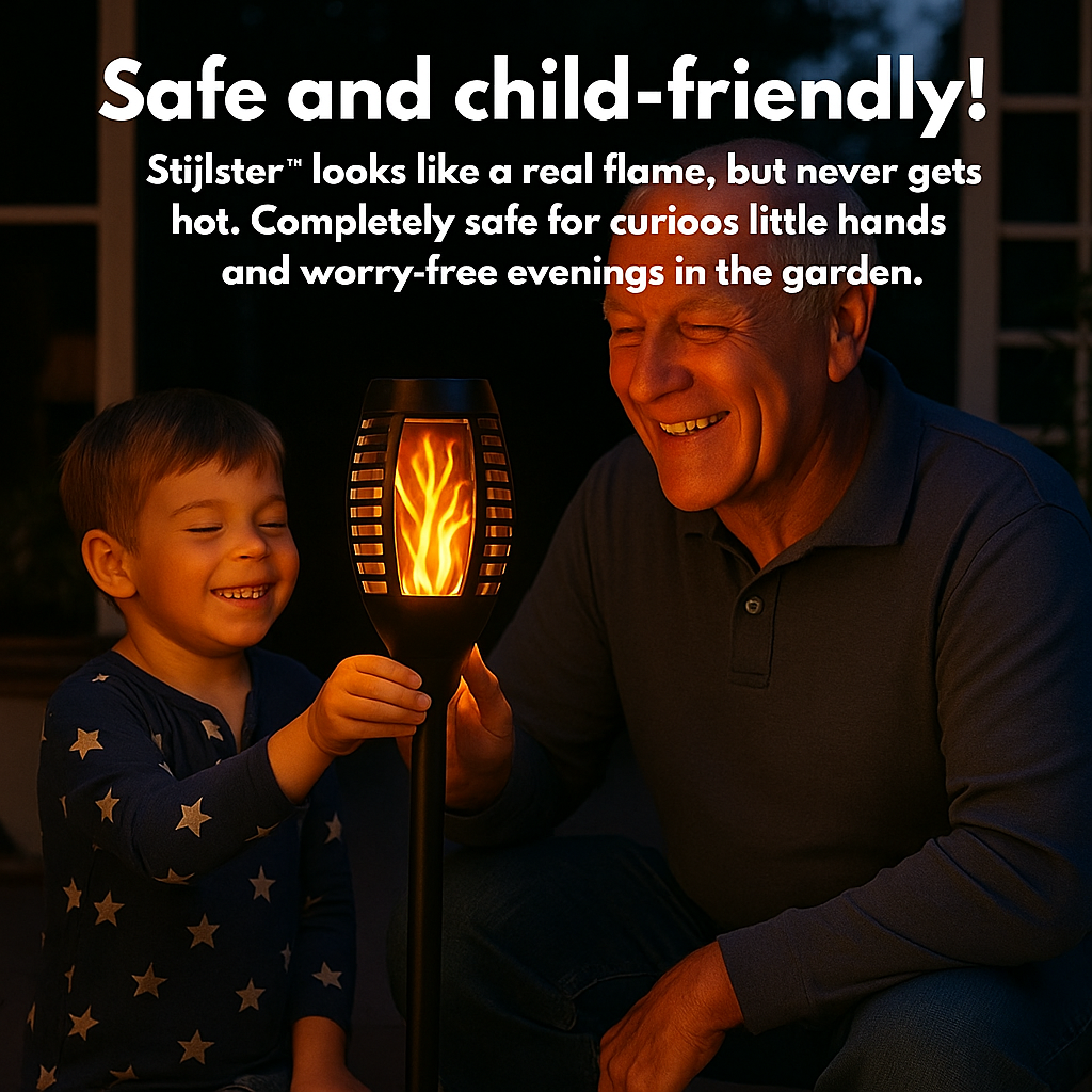 Realistic flame in solar-powered lamp, 2 pieces