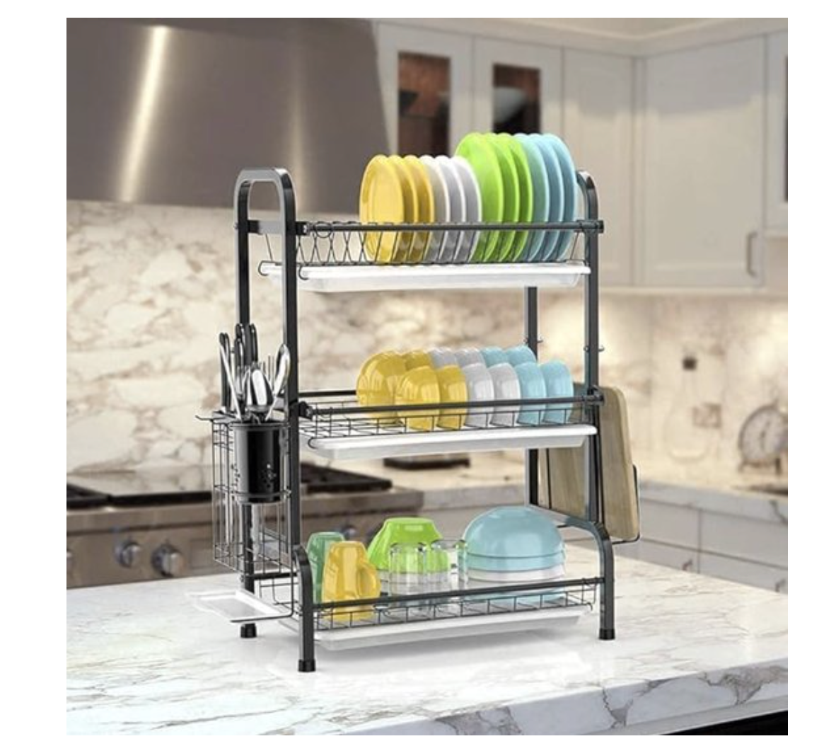 Stylish dish rack with drip tray, 3 tiers