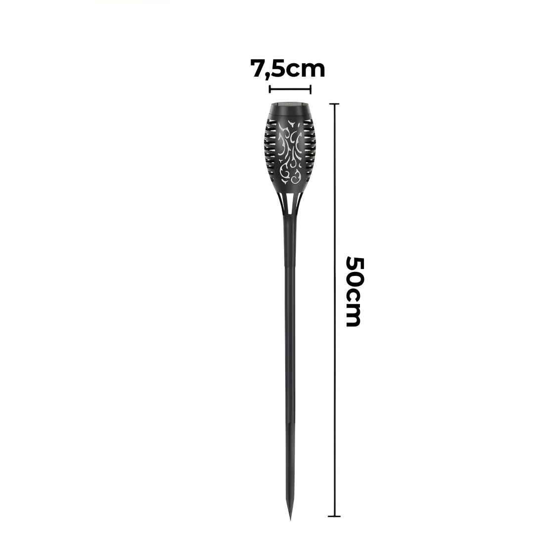 Realistic flame in solar-powered lamp, 2 pieces