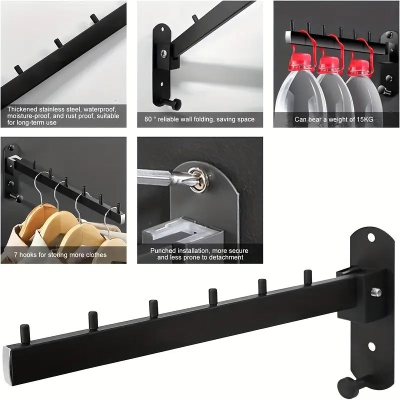 Stainless Steel Wall-Mounted Coat Rack with Swivel Arm