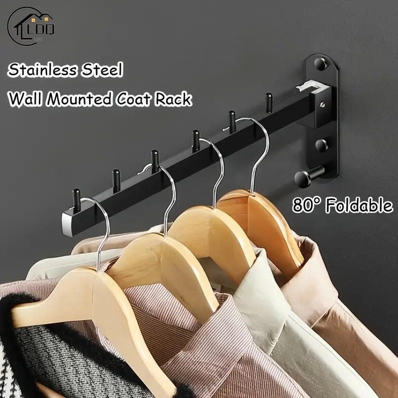 Stainless Steel Wall-Mounted Coat Rack with Swivel Arm