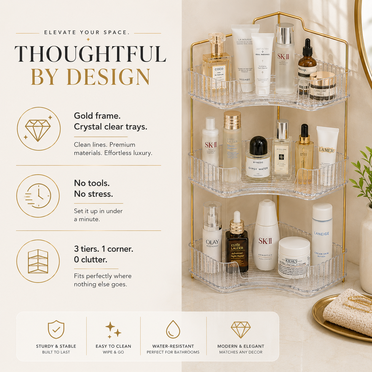 Luxury 3-Tier Corner Organizer + FREE Drawer Organizer