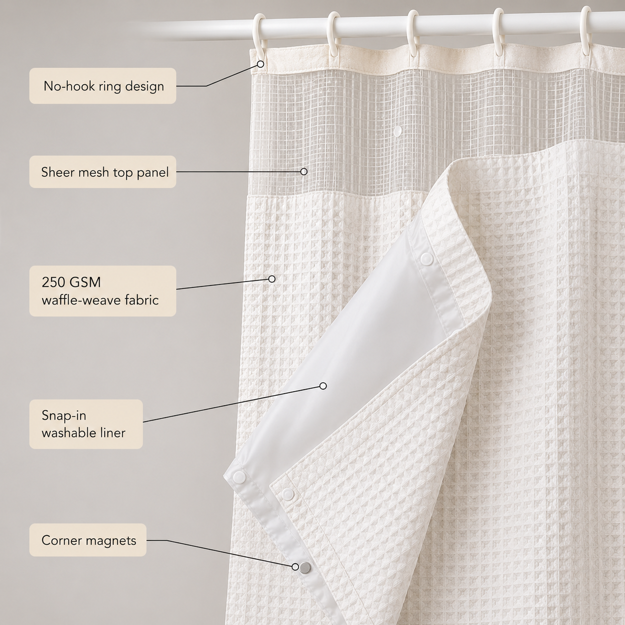 Waterproof Decorative Shower Curtain + FREE Microfiber Towels