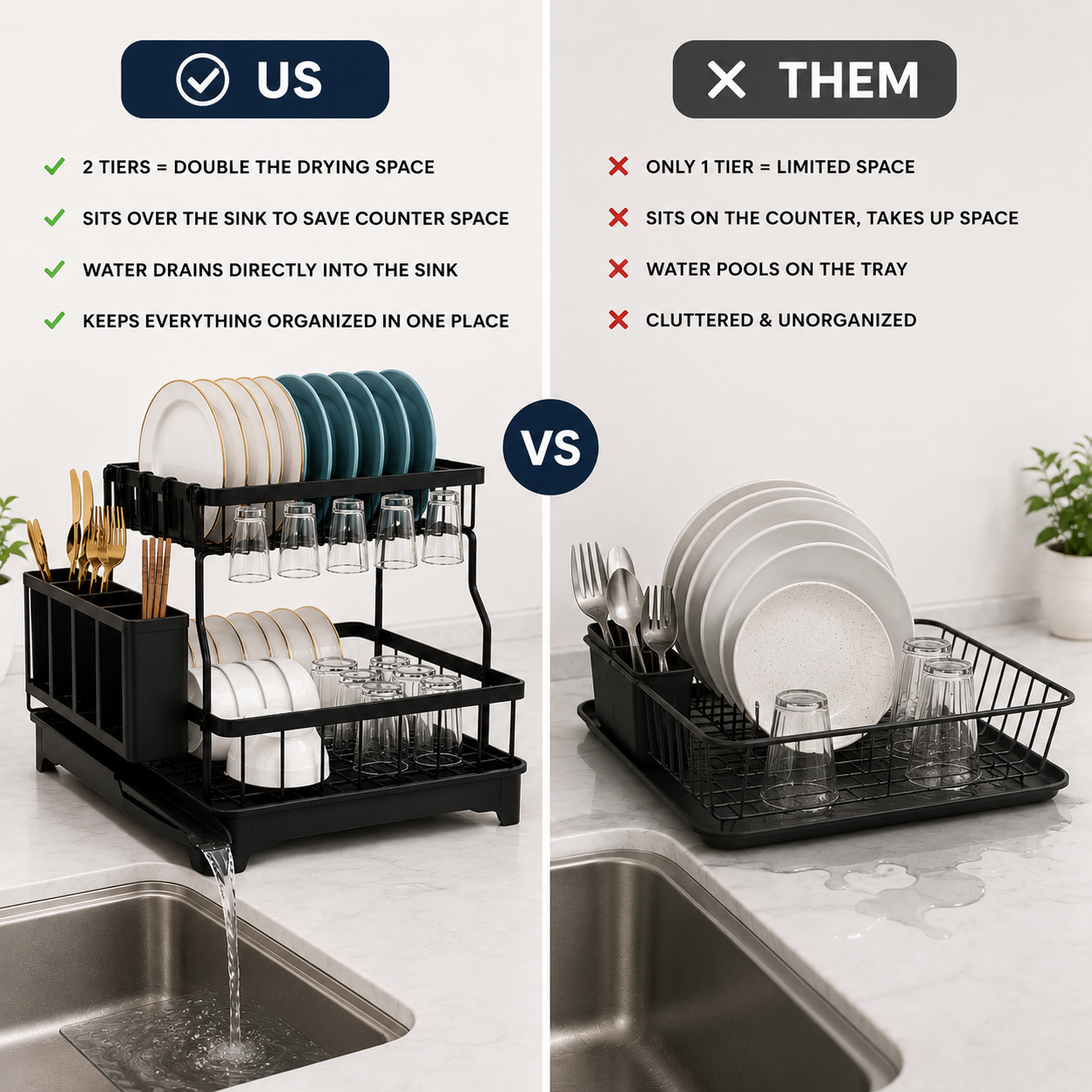 Foldable Over Sink Dish Rack + FREE Microfiber Towels
