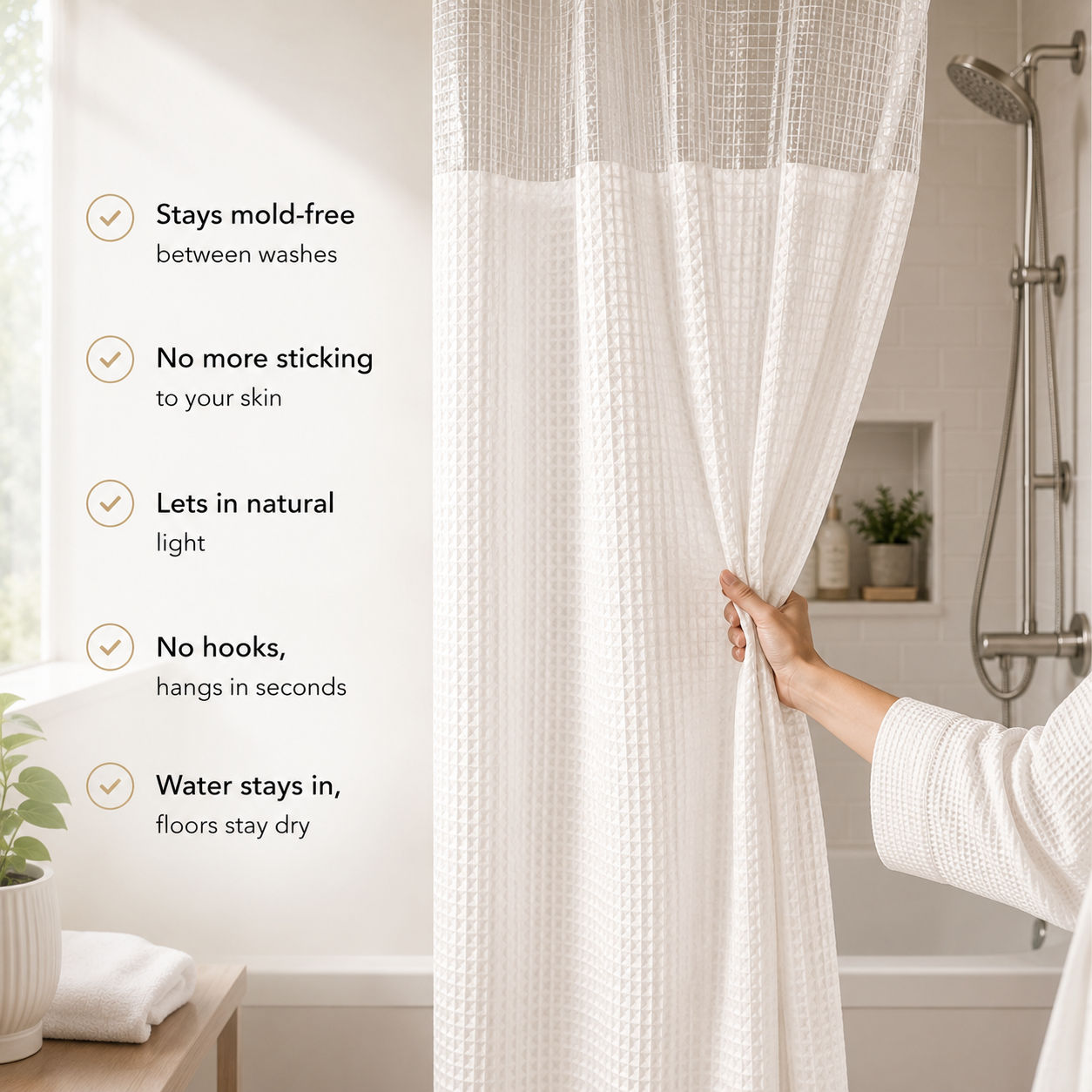 Waterproof Decorative Shower Curtain + FREE Microfiber Towels