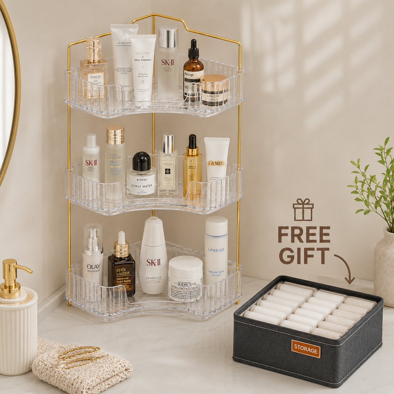 Luxury 3-Tier Corner Organizer + FREE Drawer Organizer