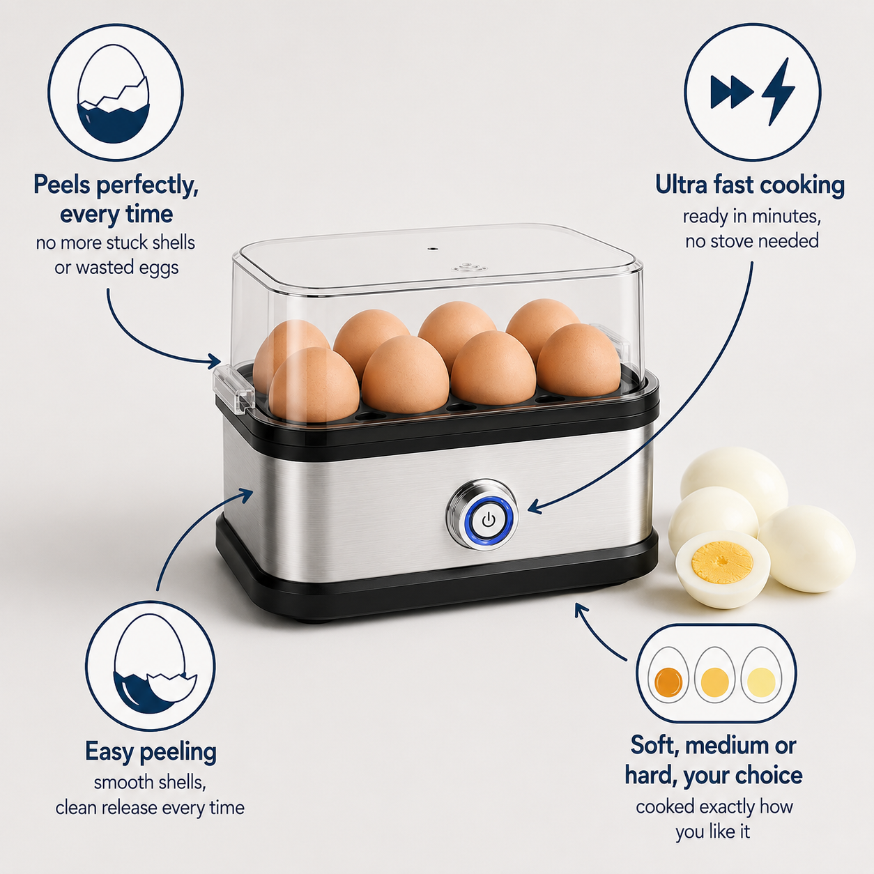 Fast egg cooker 2.0 + FREE egg peeler