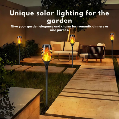 Realistic flame in solar-powered lamp, 2 pieces