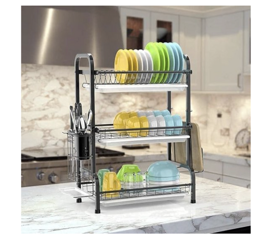 Stylish dish rack with drip tray, 3 tiers