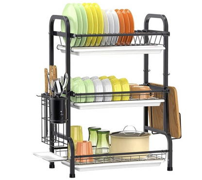 Stylish dish rack with drip tray, 3 tiers