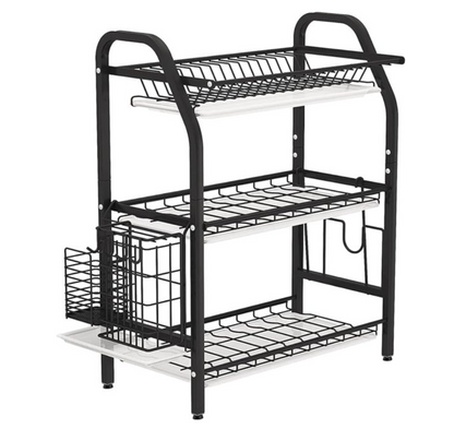 Stylish dish rack with drip tray, 3 tiers
