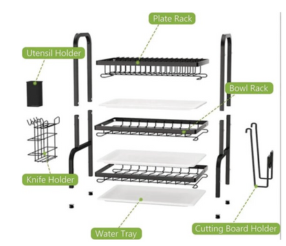 Stylish dish rack with drip tray, 3 tiers