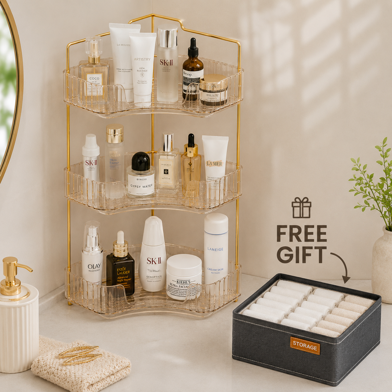 Luxury 3-Tier Corner Organizer + FREE Drawer Organizer