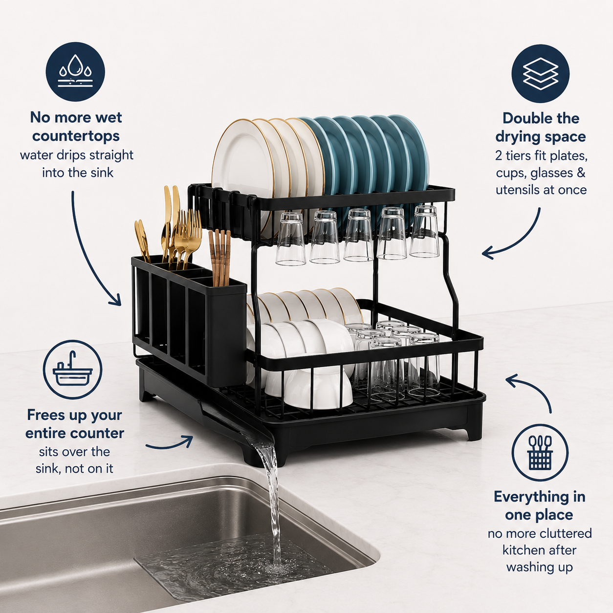 Foldable Over Sink Dish Rack + FREE Microfiber Towels