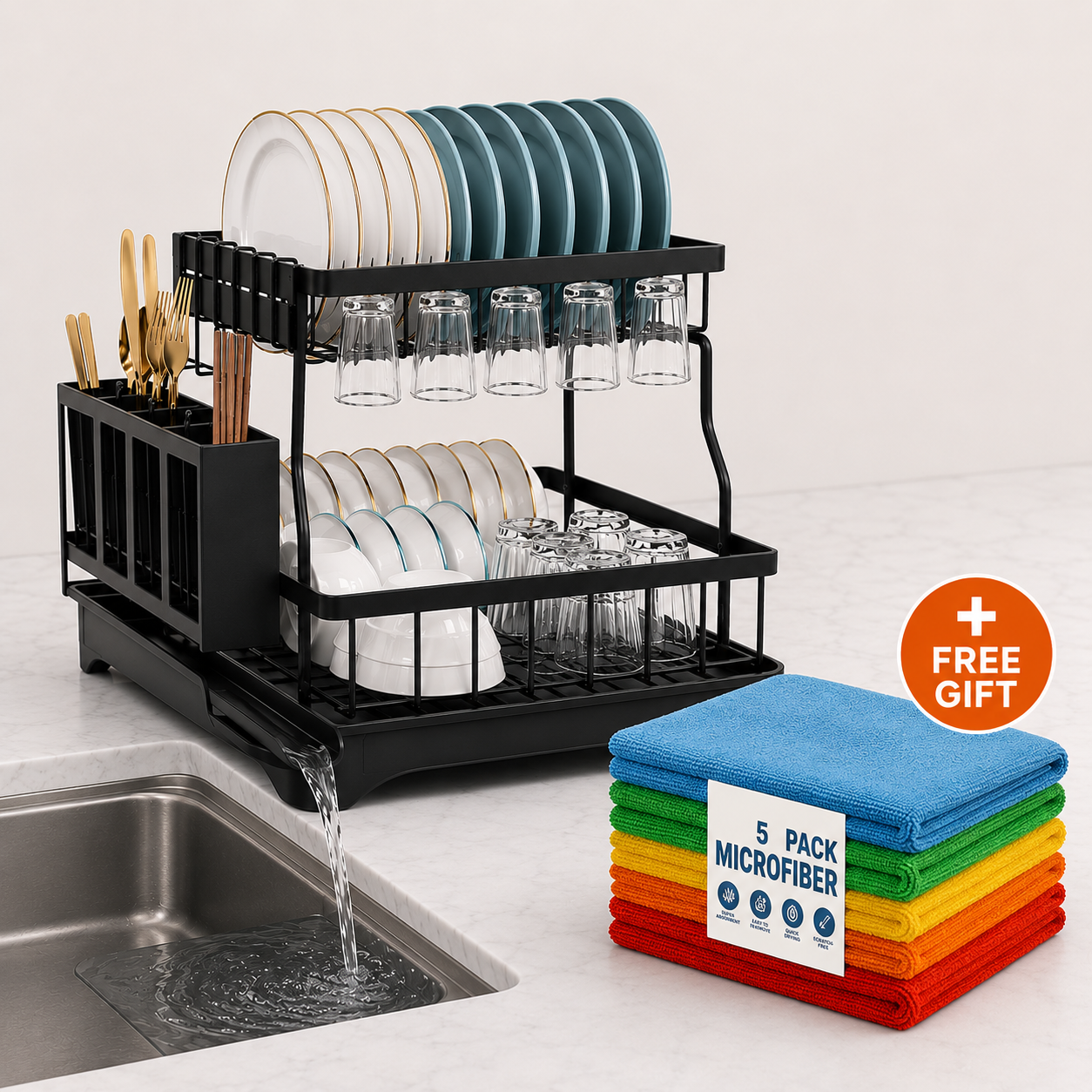 Foldable Over Sink Dish Rack + FREE Microfiber Towels