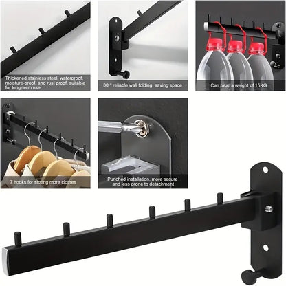 Stainless Steel Wall-Mounted Coat Rack with Swivel Arm
